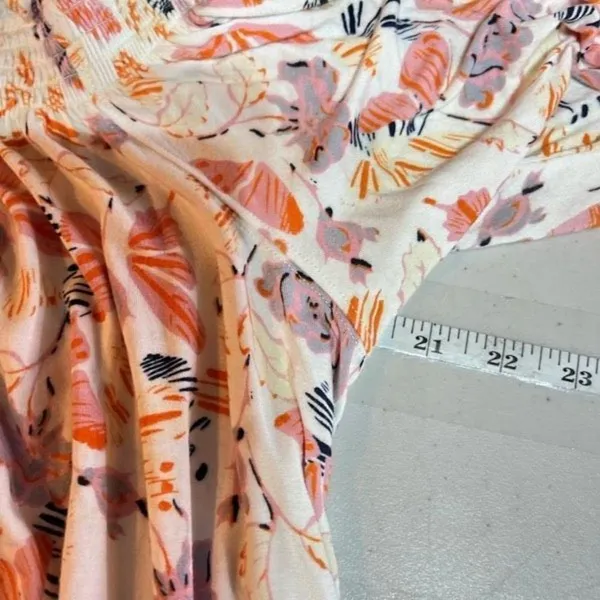 Free People Lexington Off Shoulder Floral Boho Blouse Small‎ Tie Cuff Ivory - Image 9