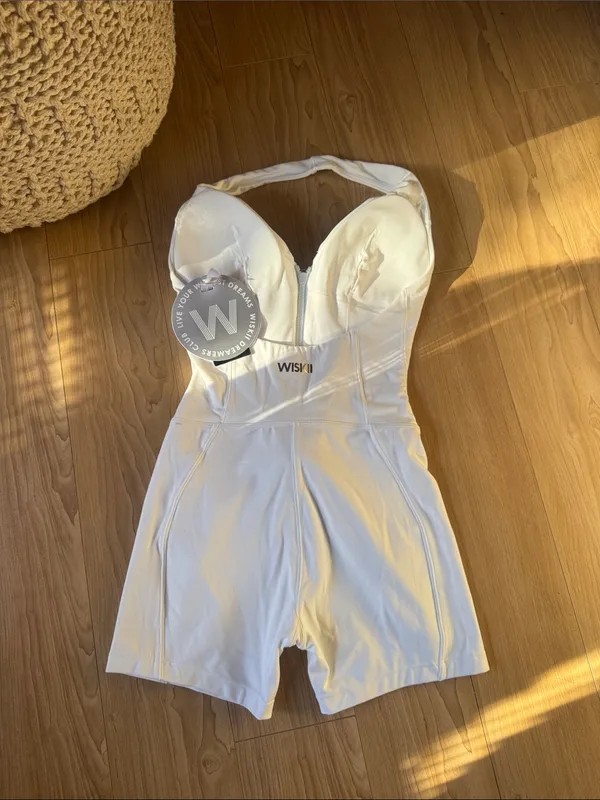 White Halter Romper with Front Zip - Image 2