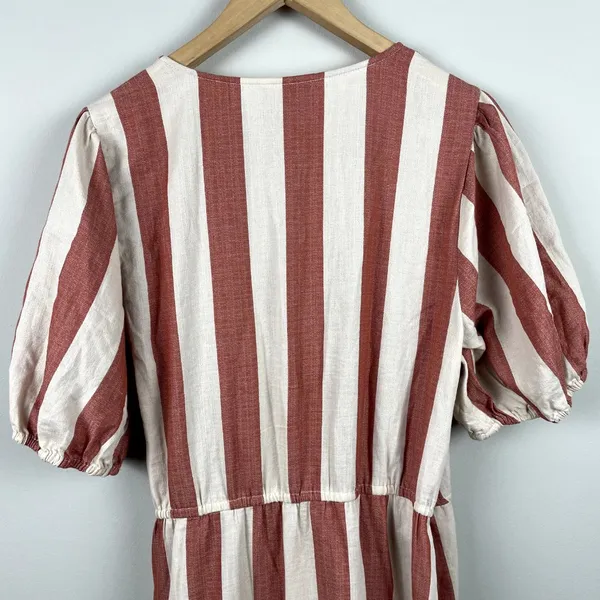 Knox Rose Wrap Dress L Maxi V-Neck Striped Cream‎ Brick Tiered Short Puff Sleeve - Image 9