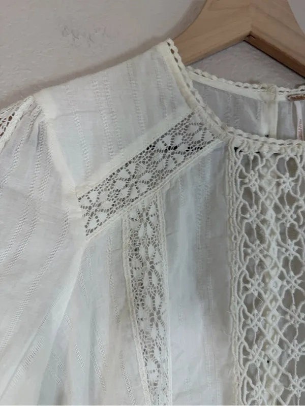 Free People Without You Lace Crochet Panel Ivory Peasant Blouse XS $148 - Image 10