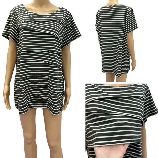Dress Barn Tiered Short Sleeve Boat Neck Striped Green and White Top Womens 2X - Image 3