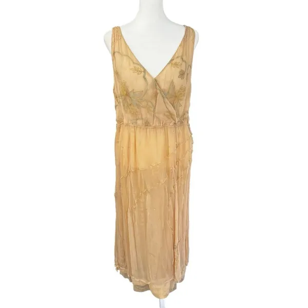 Nataya NWT Gold Embroidered Chiffon Maxi Dress L Edwardian Wedding Fairycore - Image 2