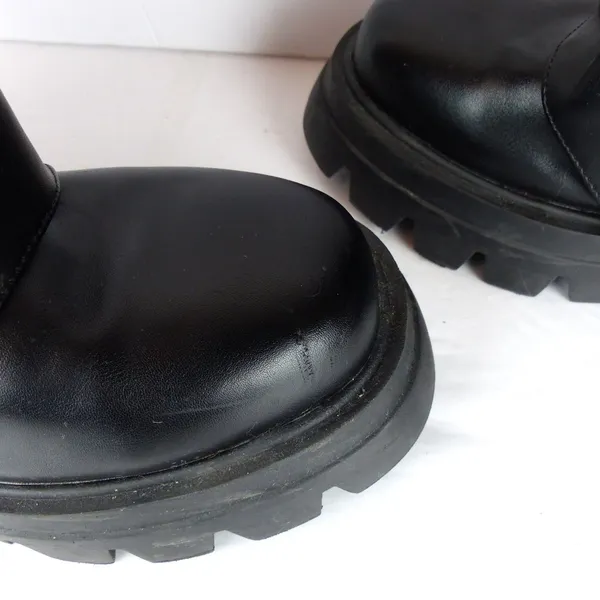 Azalea Wang Mate Boots Womens 11 Black Ruched Mid Calf Lug Sole Moto Y2K Gothic - Image 15