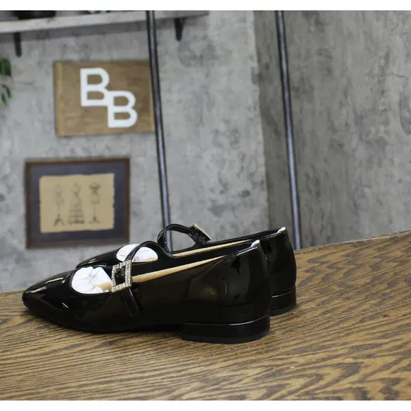 NWT On 34th Womens Saadet Rhinestone-Buckle Mary Jane Flats Black Patent 7M - Image 7