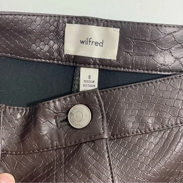 Aritzia Wilfred Melina Pant Snakeskin Croc Faux Vegan Leather Dark Brown‎ Size 8 - Image 4