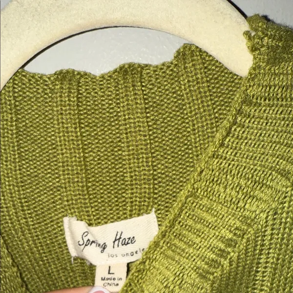 Sleeveless Ribbed Knit Dress Mock Neck in Bright Olive Green - Image 4