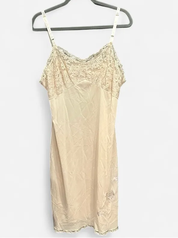 Vintage 50s 60s Charmode Sears Cream Lace Embroidered Nylon Slip Dress M USA - Image 4
