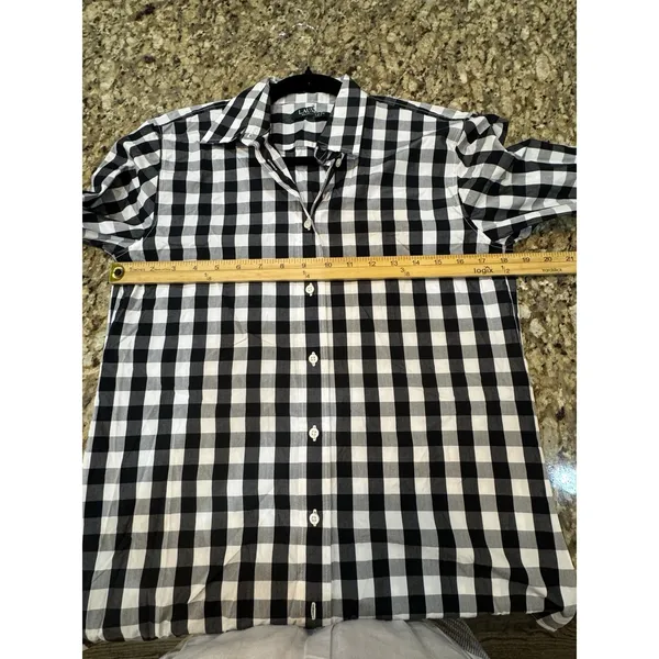 Lauren Ralph Lauren Women's Black and White Gingham Button-Down Shirt Size XS - Image 5