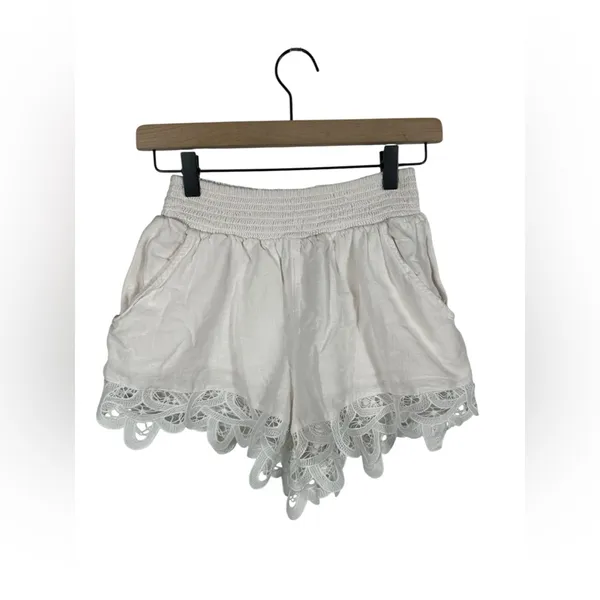 American Eagle White Lace Trim Shorts XS Boho Smocked Waist Lightweight‎ - Image 2