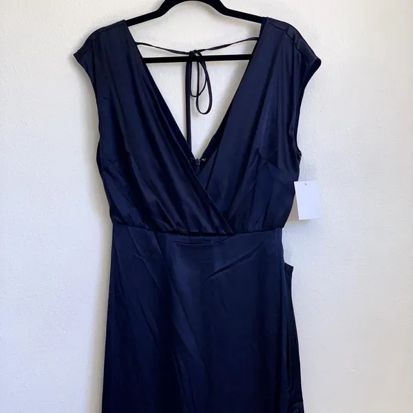 NWT‎ Dessy Collection Charmeuse Cap Sleeve Gown Dress in Midnight Blue - Image 5