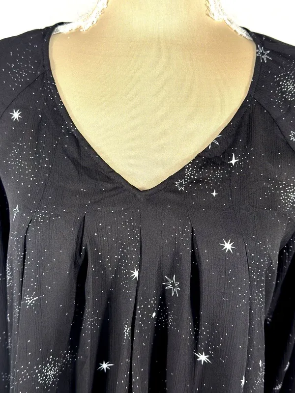 Women Blouse Large Black Celestial Star Print Sheer Whimsigoth Witchy Top - Image 4