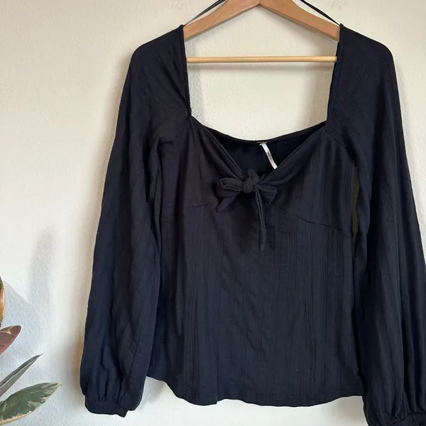Free People Black Square Tie Neck Blouse - Image 3
