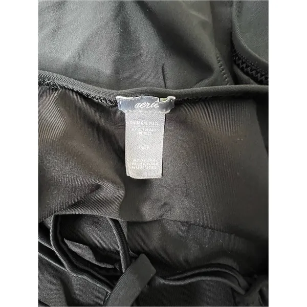 Aerie‎ Womens Black Strappy Lace Up Back One Piece Swimsuit XS V-Neck Swimwear - Image 3