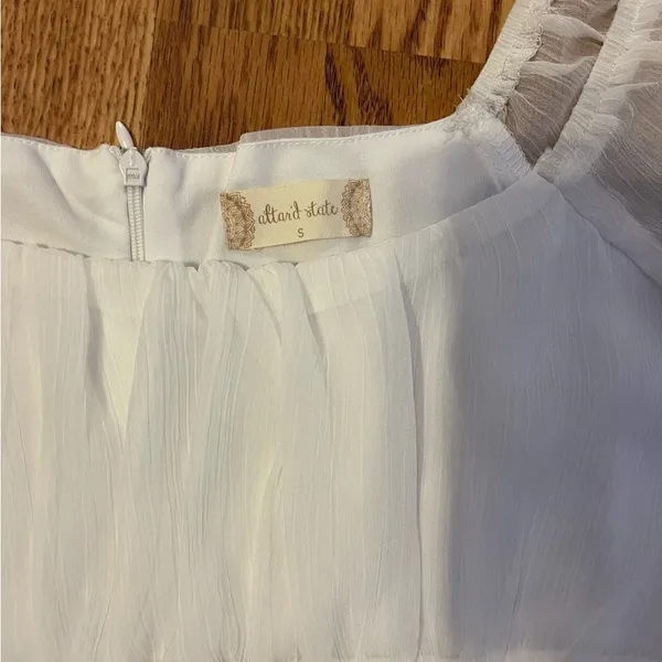 ALTAR’D STATE White Sheer Puff Sleeve Mini Dress, Small - Image 3