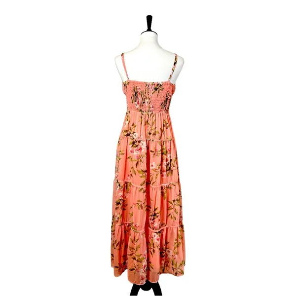 Lost + Wonder Maxi Dress Smocked Tiered Chiffon Peach Floral Women’s Size Medium - Image 4