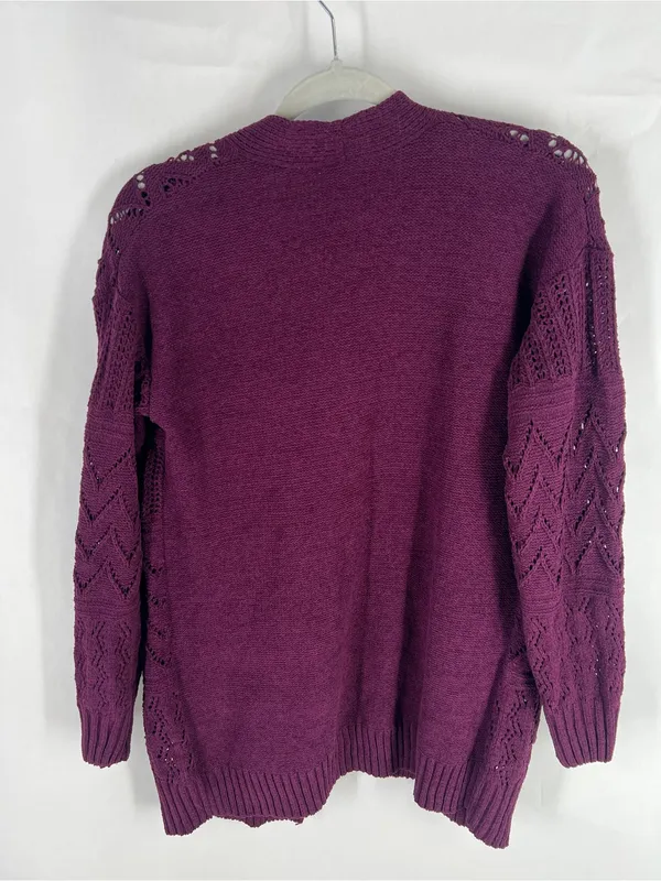 Hooked Up Cozy Cardi Winter Bloom Purple Pointelle Open Front Cardigan S NWT - Image 10