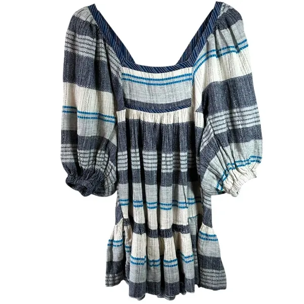 Free People All Lined Up Striped Boho Peasant Milkmaid Dress Open Back XS - Image 3