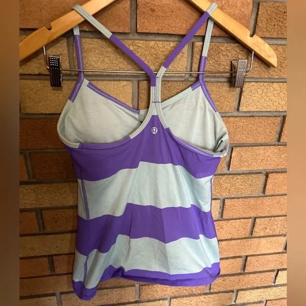 Lululemon Power Y Tank Luon Light Bold Stripe Power Purple With Pads Size 6 - Image 4