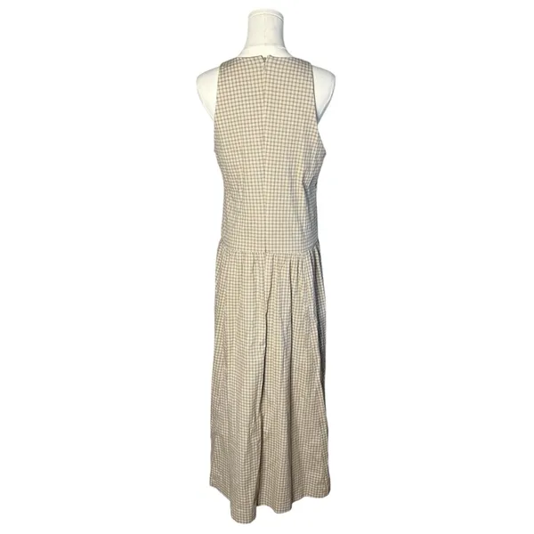 Abercrombie & Fitch Light Brown Check High Neck Drop Waist Sleeveless Midi Dress - Image 7