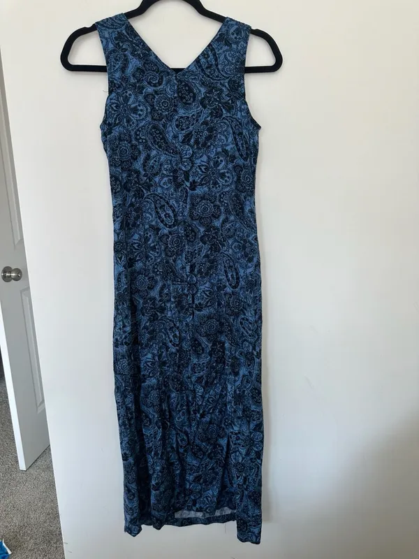 White Stag Maxi Dress Size Small 4/6 Blue Black Paisley Floral Tank Rayon small - Image 4