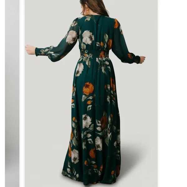 Baltic Born Olivia Teal Green Floral Smocked V-Neck Maxi Dress Long Sleeve 2XL - Image 3