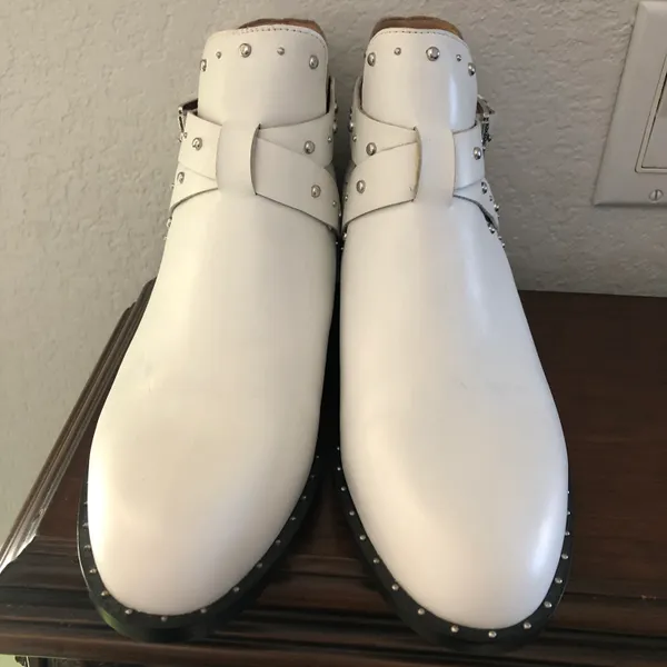 Halogen white buckle silver stud leather booties 10M - Image 2