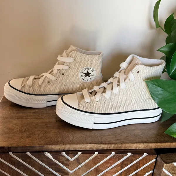 Converse Chuck Taylor All Star Lift Hi Women 8 Egret Cream Woven Cottagecore - Image 3