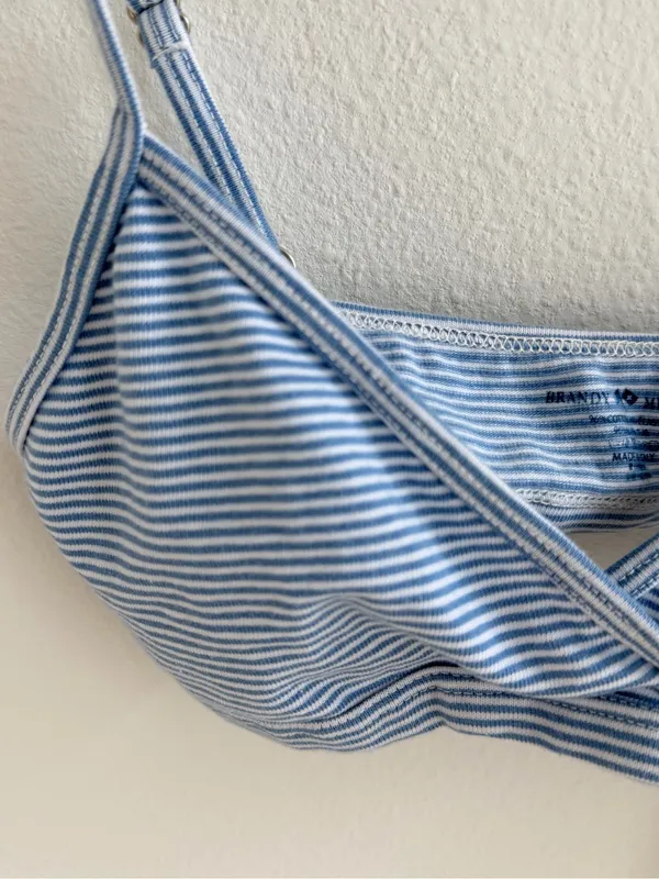 Brandy Melville Light Blue & White Striped Bralette - Image 3