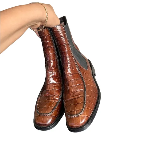 Anthropologie Pilcro & The Letterpress Chelsea Croc Chocoolate Brown Boots - Image 6