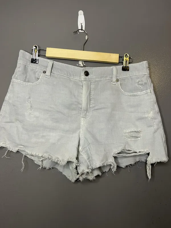 Aerie Denim Shorts Womens Medium Gray Distressed Cutoff Raw Frayed Hem Casual - Image 2