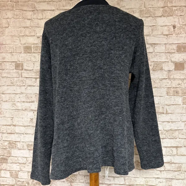 Sympli Top 10 Heathered Knit Sweater w/Black Trim Slit Sides asymmetrical - Image 2