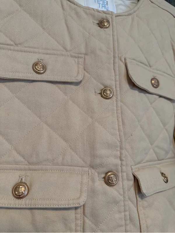 Time and Tru Cream Quilted Puffer Jacket - Image 2