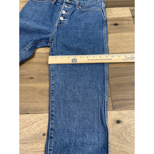 Levi’s Premium Wedgie Straight Cropped High Rise Button Fly Raw Hem Cotton Denim - Image 10