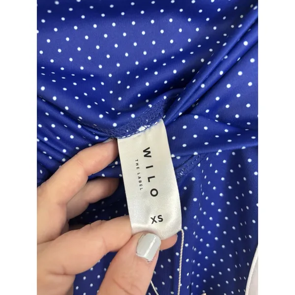 NWT Wilo the Label Contour Surf Blue Polka Dot Cross Over Waist Bike Shorts XS - Image 6
