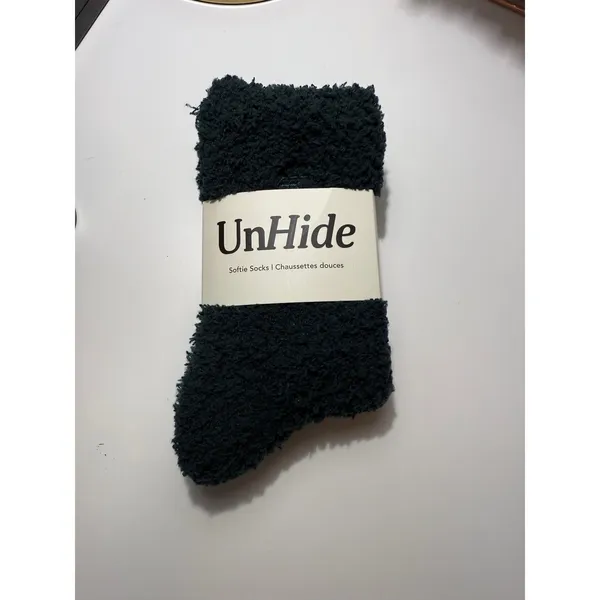 UnHide Softie Socks Forest Green Faux Fur Plush Cozy Lounging Crew Socks NEW‎ - Image 2