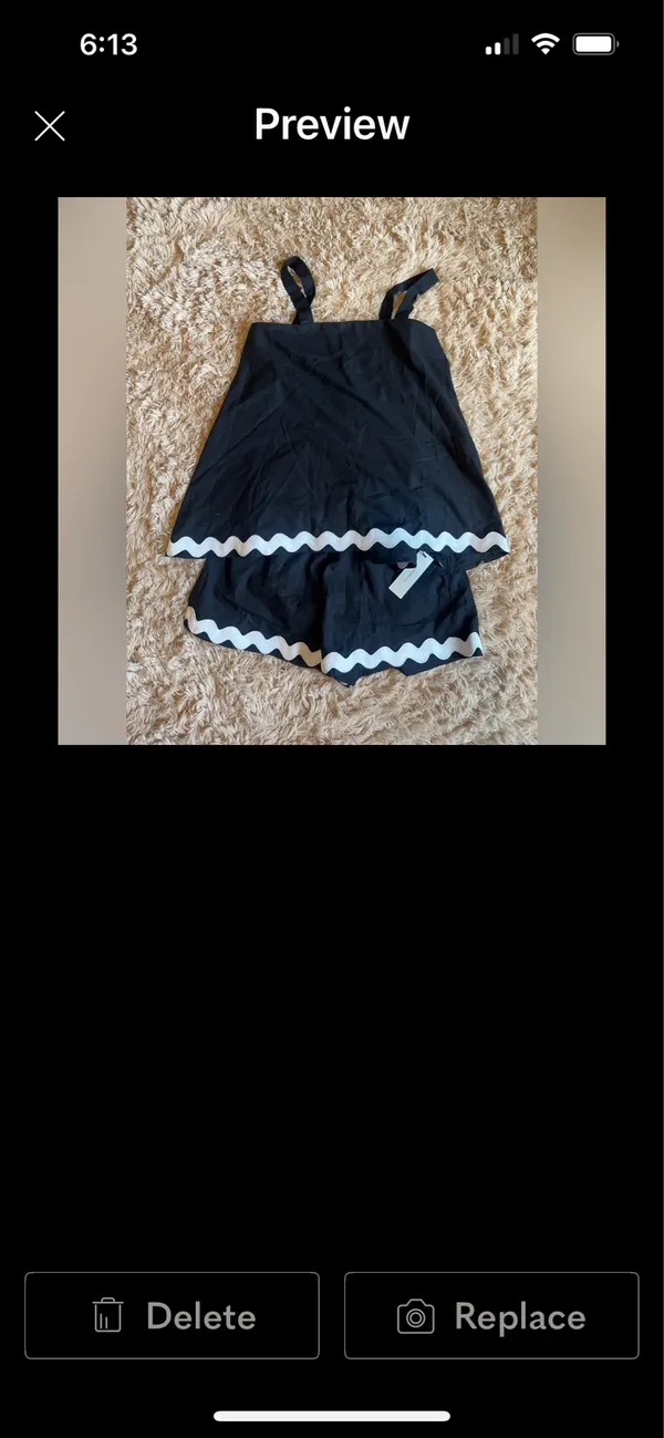 Black and White Ric Rac Cotton & Linen Wavy Trim Top With Shorts Set XS New - Image 3