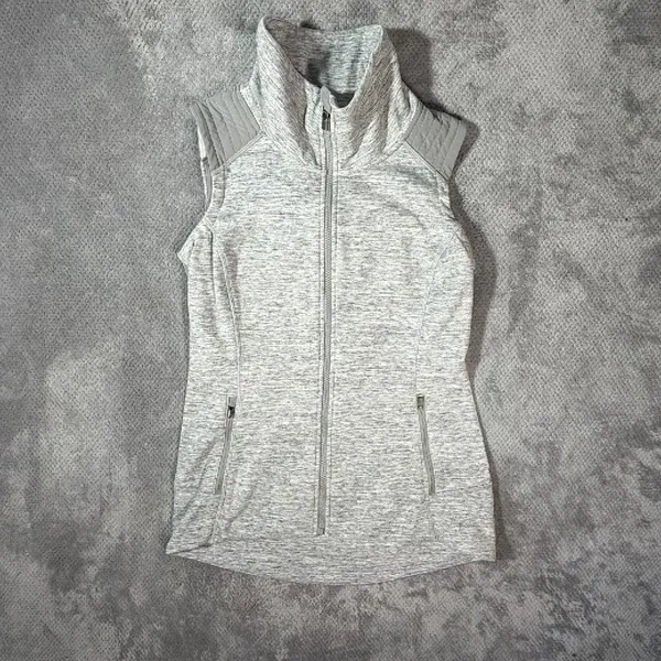 Athleta Stronger Spacedye Heathered Light Gray Sleeveless Full Zip Vest Small - Image 2