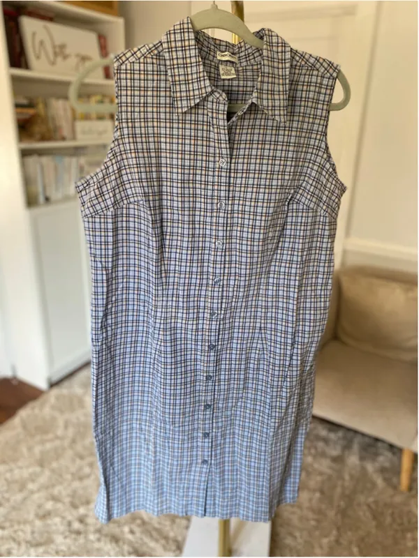 Cherokee Plaid Sleeveless Button Front Shirt Dress Preppy Coastal L - Image 2