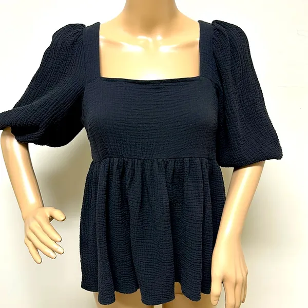 NWOT Asos Design Black Puff Sleeve Gauzy Top with Criss Cross tie on open back - Image 2