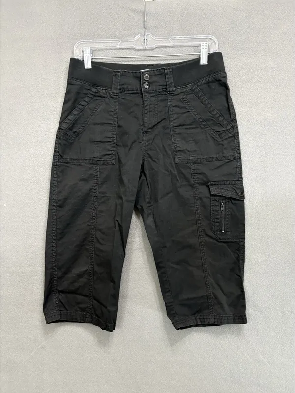 Lee Women's Black Cargo Capri Pants Size 4 Twill Cotton Stretch Mid Rise Pockets - Image 2