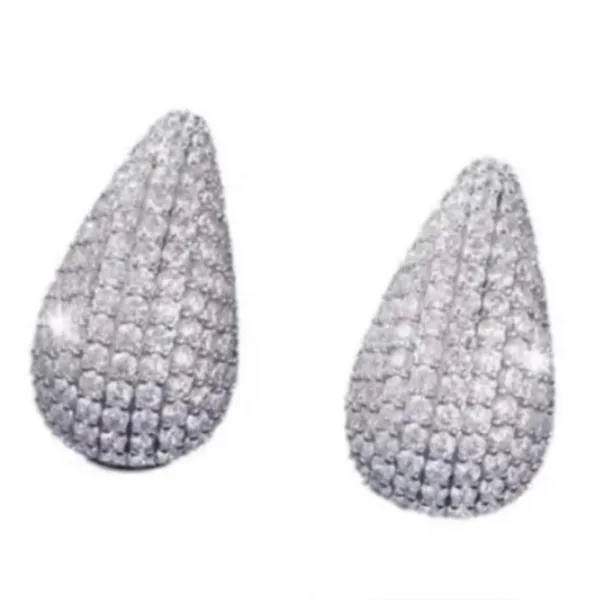 Jewels by Sunaina Silver Pave‎ Teardrop Stud Earrings - Image 2