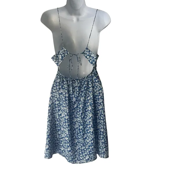 L.I.A Love‎ Is All Women's Size Small Blue Floral Tie Back Satin Slip Dress - Image 3