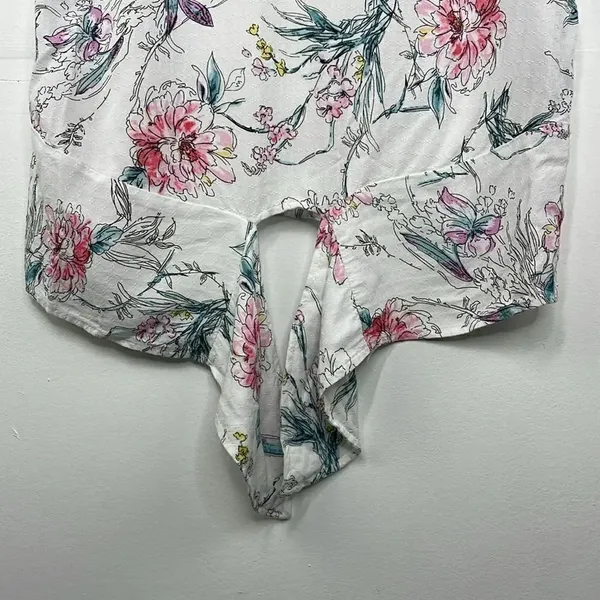 Buffalo David Bitton Top Womens White Floral Print Front Tie Blouse Small - Image 6