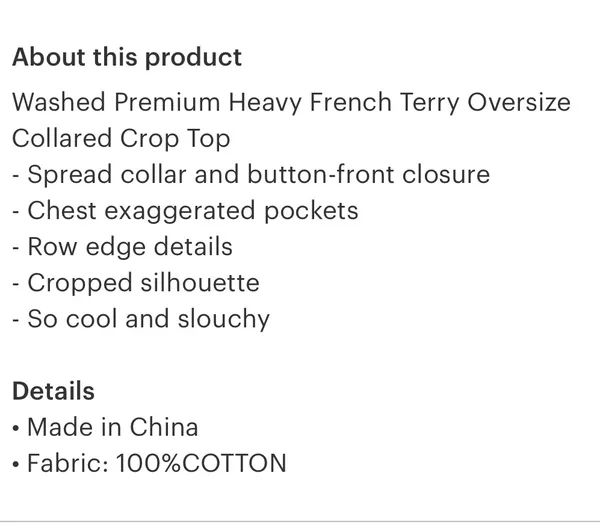 Boutique Premium French Terry Button Up Cropped Top - Image 7