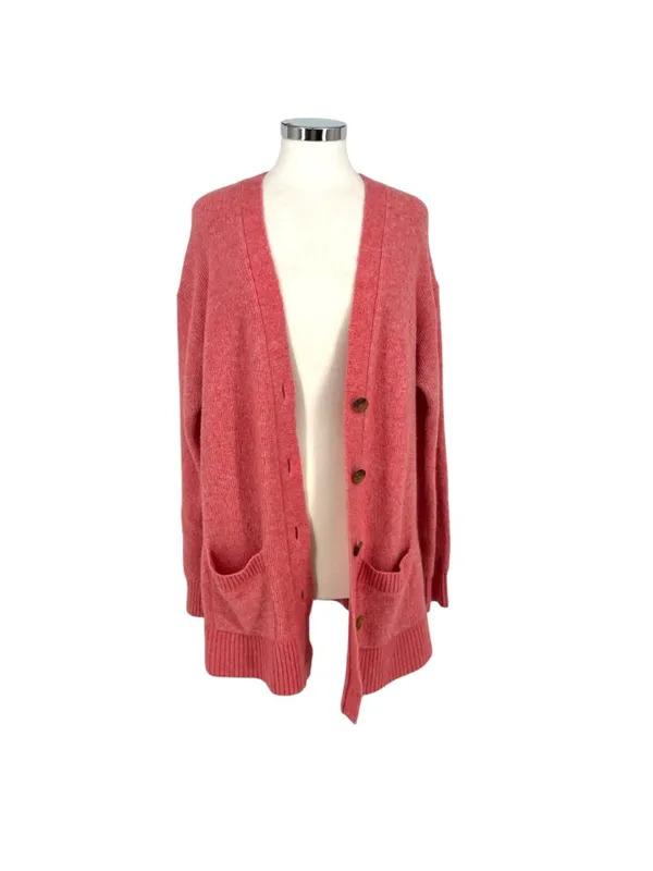 J. Crew Long Cardigan Sweater Pockets Pink Heather Preppy Cozy Size Medium - Image 2