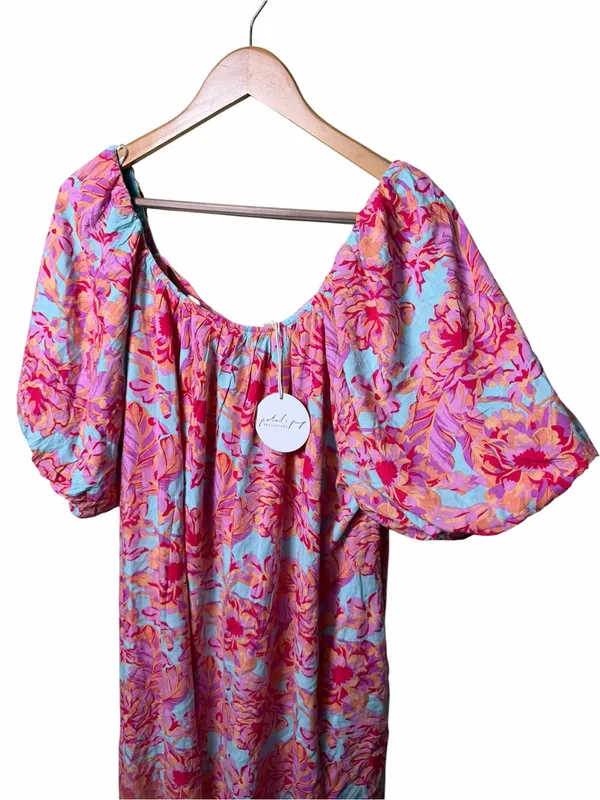 Petal + Pup Leyden Pink Floral Puff Sleeve Midi Dress US 8 NWT - Image 6