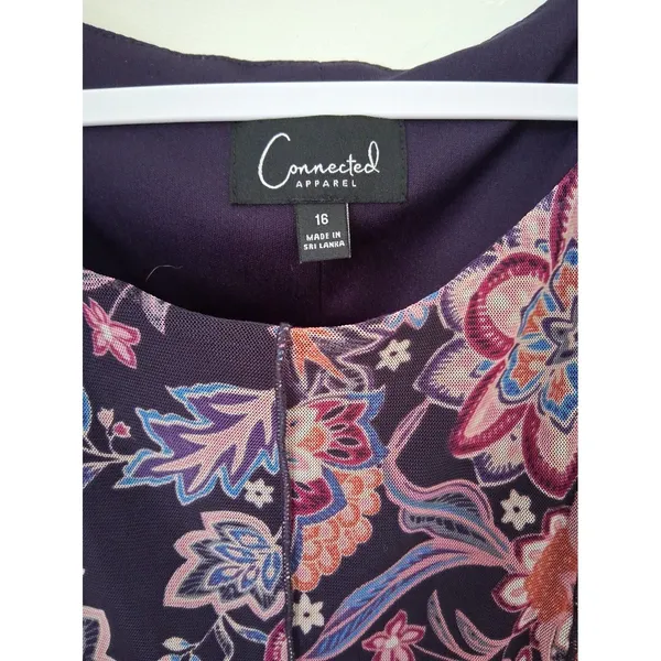 Connected Apparel Purple Floral Sleeveless Chiffon Pullover Lined Dress Size 16 - Image 2