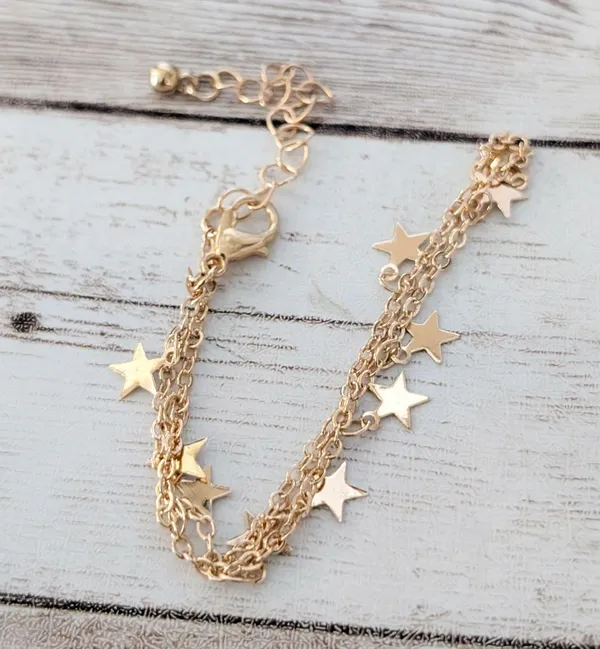 Gold Tone Anklet with Star Charms - Image 5