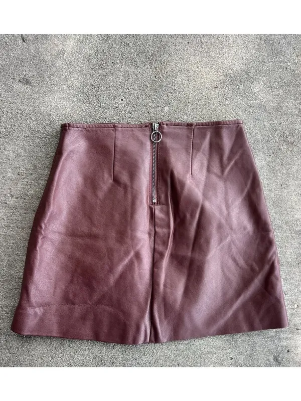 BLANKNYC Burgundy Wine Faux Leather Mini Skirt Biker moto sz24 - Image 4