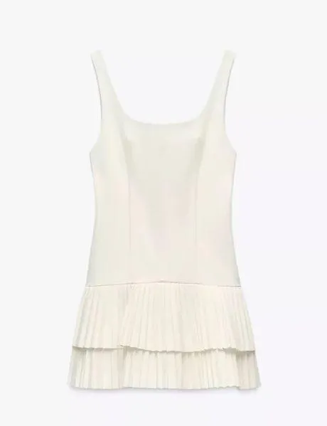 Zara mini dress casual off white ivory pleated skirt bodycon casual party - Image 17
